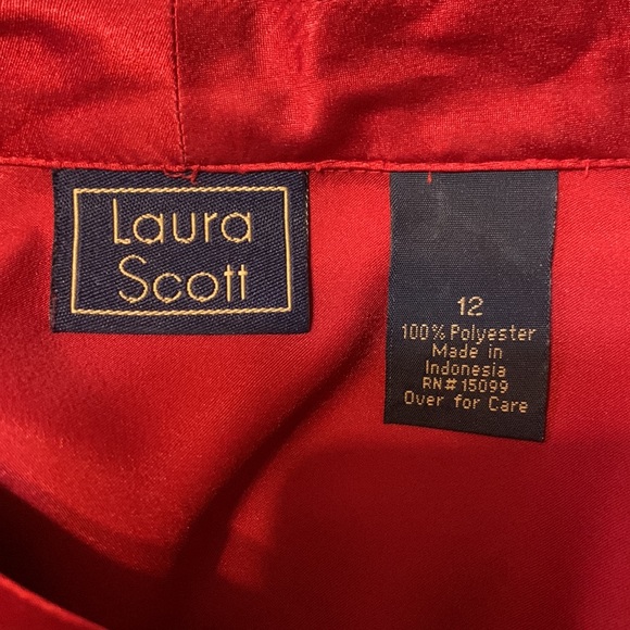 Laura Scott Red Wine Satin Embroidered Detail Blouse Top - Picture 9 of 10